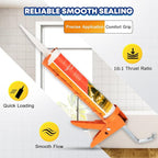 DIYSELF-Caulk-Gun-Drip-Free, Hand Caulking Tool with Smooth Rod, Caulking Gun Fits 10 oz Tube, 10:1 Thrust Ratio Silicone Gun for Bathroom, Kitchen, Windows, Door Frames, Small Repairs (Orange)