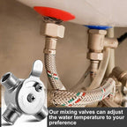 4 Pcs 3/8" Manual Mixing Valve Hot Cold Water Temperature Mixer Thermostatic Mixing Valve for Home and Bathroom Below Deck to Adjust Water Temperature, 8 Braided Faucet Connector Included