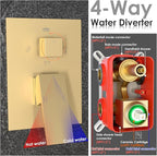 Enga 10 Inch + Dual 6-Inch Rain Shower System, Four Modes Diverter Shower Faucet with Handheld, Luxury Rain Mixer Shower Combo Set, Brushed Gold