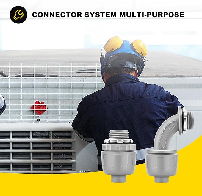 50 PCS 3/4" Liquid Tight Connector NPT Non-Metallic for PVC Electrical Flexible Conduit Fittings - Sturdy, Quick Installation, UL Listed for Home Outdoor Tubes Tools