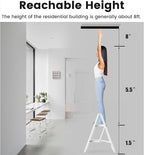 Step Stool, 2 Step Ladder with Anti-Slip and Wide Pedal, Portable Iron Foldable Stepladder for Home and Kitchen, 300lbs - White