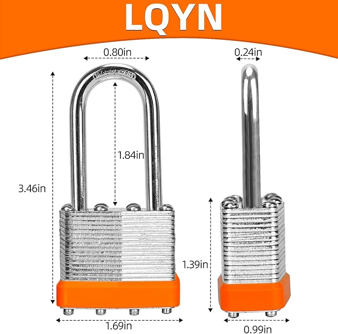 Padlocks with Same Key, LQYN 100 Pcs Laminated Keyed Padlock (1-9/16", 40mm), Keyed Alike Locks, Long Shackle, for Storage Locker, Hasp Latch, Toolbox, Sheds