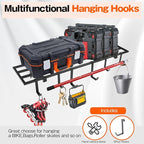 Garage Wall Shelving, 1X4 ft Garage Storage Rack,Heavy Duty Wall Mounted Storage Shelf With 12 Hooks-Each Loads 200lbs Metal Wall Shelf,Black,2Pack