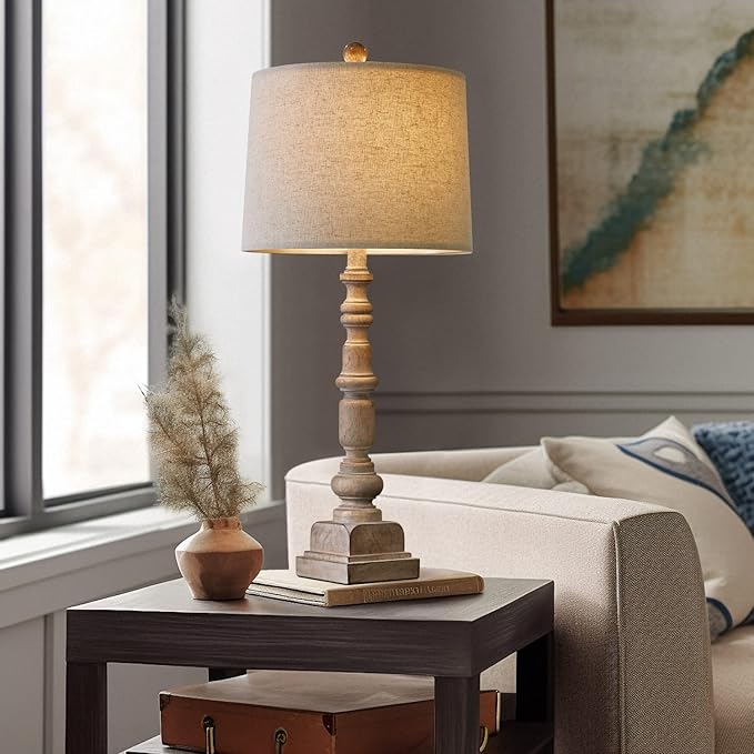 Oneach 27.75" Vintage Farmhouse USB Table Lamps Set of 2 for Living Room Bedroom Traditional Bedside Nightstand Lamp with Dual USB Port Resin Table Lamp with Rotary Switch for Living Room Bedroom