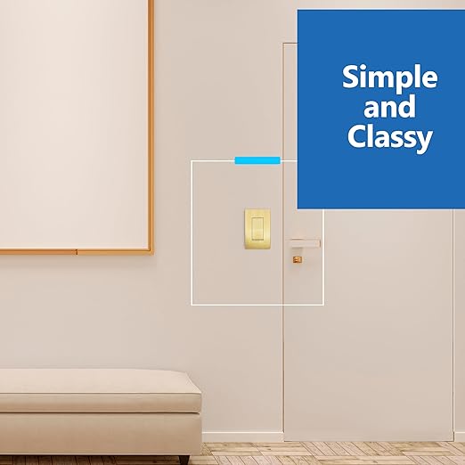 LIDER Brushed Gold Minimalist Design Decorator Switch, Frameless Paddle Wall Light Switch, On/Off Rocker Switch, Single Pole, Residential Grade, UL Listed, 3 Wire, 15A 120-277VAC