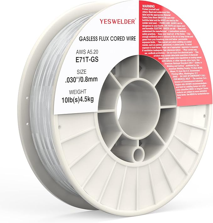 YESWELDER Flux Core Gasless MIG Wire, E71T-GS Mild Carbon Steel .030-Inch Diameter 10-Pound, Strong ABS Plastic Spool Welding Wire