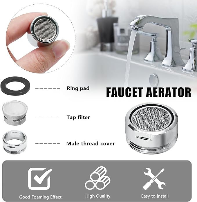 Litoexpe 15/16 Inch Faucet Aerator 4 PCS, Kitchen Sink Aerator Replacement Parts, Sink Faucet Male Thread Faucet Filter with Brass Shell and Gasket for Bathroom