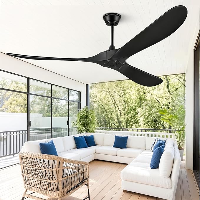 60" Ceiling Fans Without Light, Solid Wood Ceiling Fan with Remote Control and Quiet DC Motor, Ceiling Fan no Light 3 Blades, Outdoor Ceiling Fans for Patios without Lights