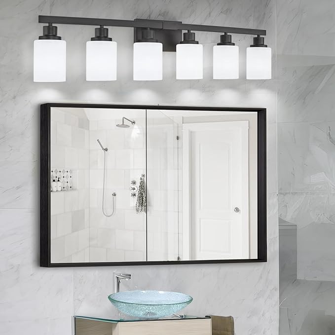 6-Light Black Vanity Lights, 38'' Modern Bathroom Vanity Lighting Fixtures for Mirror, Matte Bathroom Lighting Fixtures, Black Wall Sconces for Bedroom Living Room