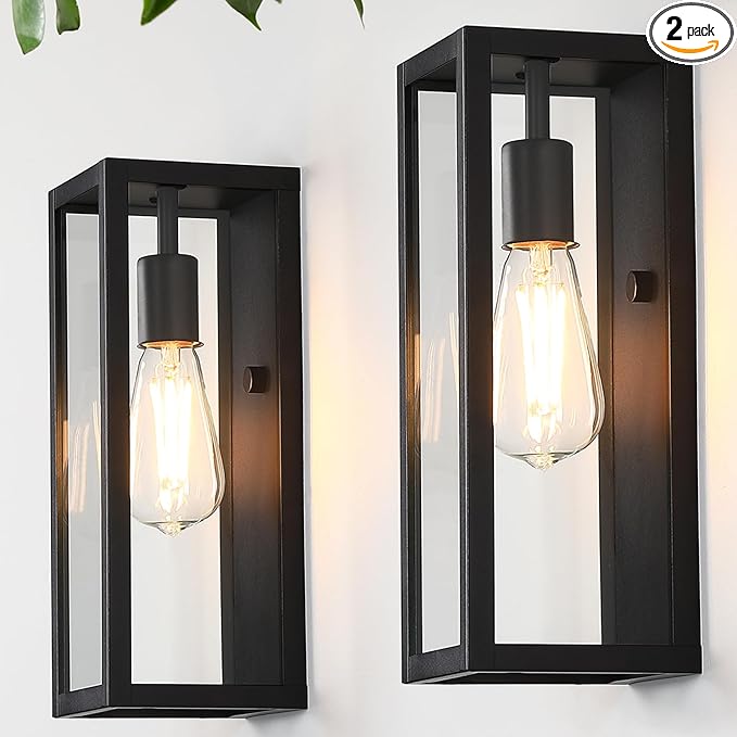 Black Exterior Lighting Fixtures 2Pack, 12.6'' Waterproof Outdoor Wall Sconce Porch Lights Exterior, Outdoor Coach Lights for Garage with Clear Glass Shade, Exterior Outside Lights for House