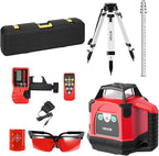 VEVOR Rotary Laser Level Kit, 1650ft 360-Degree Self Leveling Red Horizontal Laser Transit,with Heavy-duty Tripod, Receiver, Remote Control, Toolcase, IP54 Waterproof, 0.06 in/100 ft for Construction
