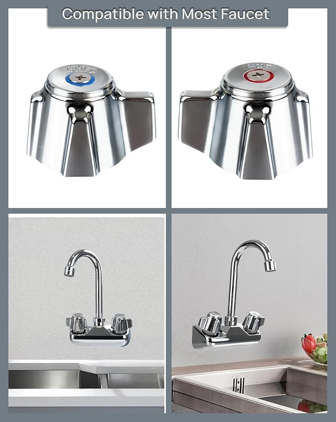 Commercial Faucet Handle Replacement Kit Outdoor Faucet Handles 0.43 Round Stem Hole Faucet Handle Sillcock Valve Stems for Industrial, Restaurant, Kitchen Faucet (Red)