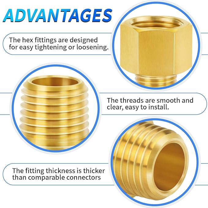 ChillWaves Brass Pipe Fitting, Reducer Adapter 1/2" NPT Female x 3/8" NPT Male Thread Adapter(3-PACK)