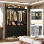 Aheaplus Closet System Closet Organizer, Wood Closet Organizer System, Walk-in Closet or Small Closets Wardrobe, Clothes Rack with Hanging Rods, 4FT Closets, Set of 2, Black