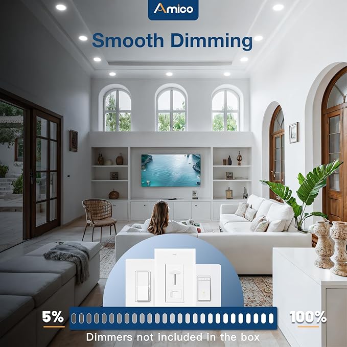 Amico 12 Pack 5 Inch 5CCT Ultra-Thin LED Recessed Can/Ceiling Light with Junction Box, 900LM High Brightness, Dimmable Wafer Downlight, 11W, ETL&FCC