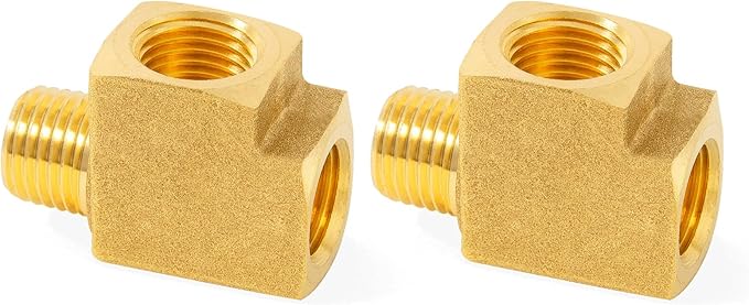 ChillWaves Brass Pipe Fitting, Barstock Male Run Tee 1/2" NPT Female x 1/2" NPT Female x 1/2" NPT Male Thread Adapter(2-PACK)