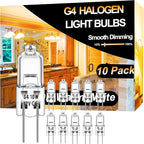 Halogen 10 Watt 12 Volt Light Bulbs - 10 Pack Long Lasting G4 Halogen Bulb, High Output Dimmable with G4 Bi-Pin Base, Warm White 2800K for Under Cabinet Puck Light