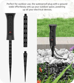 CCCEI Outdoor Power Strip Weatherproof with Stake, Waterproof Extension Cord with Multiple Outlets, Christmas Exterior Garden Decor, Yard, Camping, 4 Plugs, Surge Protector 15FT, Black.