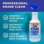 Don Aslett Showers and Stuff (32 Oz Spray Bottle, Pack of 2) Hard Water Stains and Soap Scum Remover | Cleans Bathroom Rust, Grout Tile Lines, Fiberglass Tub, Glass Shower Door Surfaces