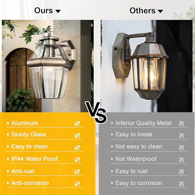Outdoor Wall Lantern, 12 Inch Exterior Light Fixture, Waterproof Porch Lights with Glass Shades, Wall Mounted Outside Lighting for Farmhouse Patio Doorway Garage (E26 Base Max 40W)