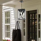 4-Lights Large Outdoor Pendant Lights, Black Hanging Porch Lighting Fixture with Clear Glass, E26 Bulb Base Exterior Lantern Chandelier Ceiling Mount for Front Door Patio Garden