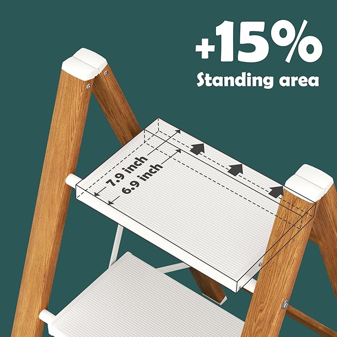 Taranta 3 Step Ladder,Aluminum Lightweight Folding 3 Step Stool with Anti-Slip Wide Pedal,330lbs Capacity Step Ladder for Household,Kitchen,Office - White Woodgrain