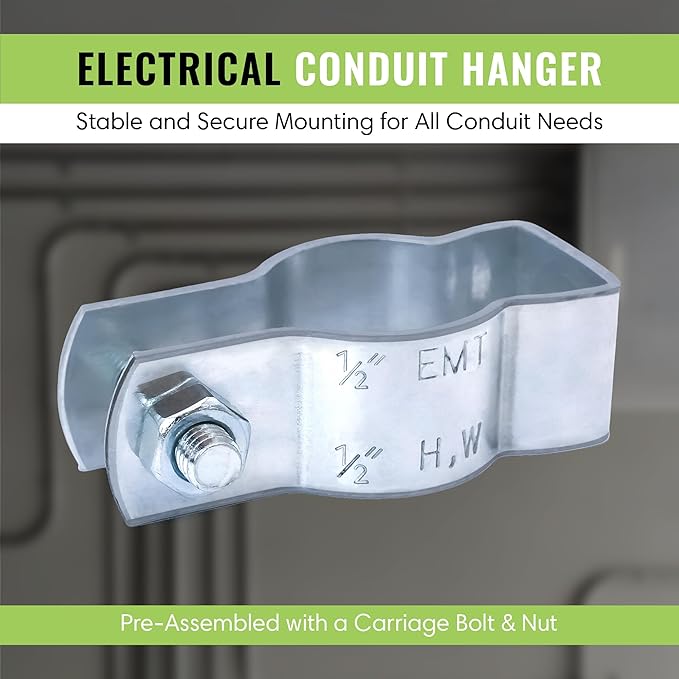 SELECT 50 Pack Lighting Conduit Hanger, 1/2 Inch Electrical Conduit Clamp with Carriage Bolt and Nut, Galvanized Conduit Clamps, Rigid Conduit Pipe Fittings for Mounting