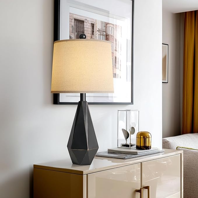 PoKat 23'' Farmhouse Table Lamps Set of 2, Black Bedside Lamps for Bedroom Night Stands, Modern Nightstand Lamps for Living Room, End Side Table, Black