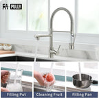 Fapully Pull Down Kitchen Faucet with Lock Sprayer,Single Handle Spring Stainless Steel Kitchen Sink Faucet Brushed Nickel