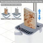 Mop and Bucket Set, Flat Mop and Bucket System with Wringer, Automatic Separates Dirty and Clean Water Include 6 Reusable Microfiber Mops for Floor Cleaning
