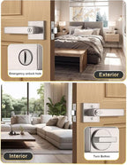 4 Pack Privacy Square Brushed Nickel Door Handles Interior, Keyless Door Knobs for Bedroom/Bathroom, Reversible for Left Right Handed Doors