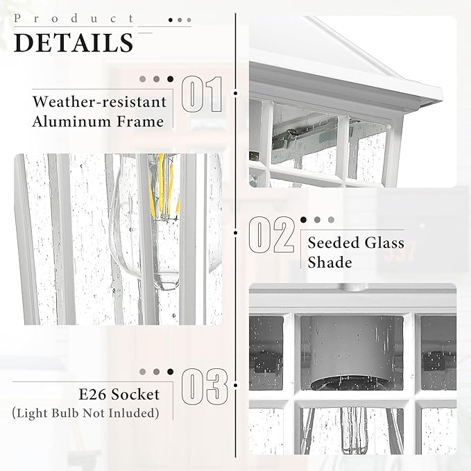 Darkaway Outdoor Wall Lights for House, Exterior Lighting Fixtures Wall Mount Outdoor Porch Lights Waterproof White Outdoor Sconce Lights with Seeded Glass for Patio Hallway Garage,2 Pack