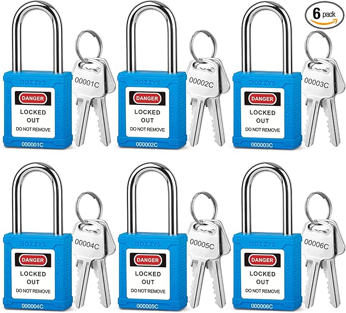 Lockout Tagout Locks 6-Pack｜OSHA Blue Loto Locks Keyed Different｜2 Keys/Lock for Industrial Machinery & Electrical Panels｜Chrome Steel & Laser Coding