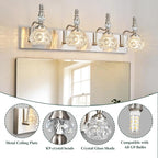 Modern Glass Crystal Vanity Light - Vintage Bathroom Lighting Fixtures Over Mirror, 4 Light Vanity Lights G9 Bulb (27.55 Inch, Nickel)
