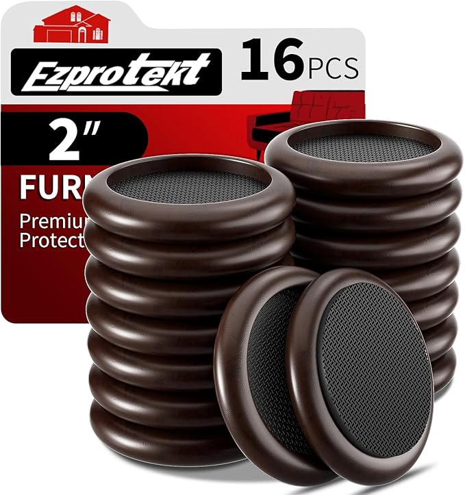 Ezprotekt 2 inch Non Slip Wood Furniture Pads for Hardwood Floors, 16 Pcs Round Anti Slip Furniture Coaster Cups Floor Protectors with Anti-Slide EVA for Chair Sofa Table Bed Couch (Dark Brown)