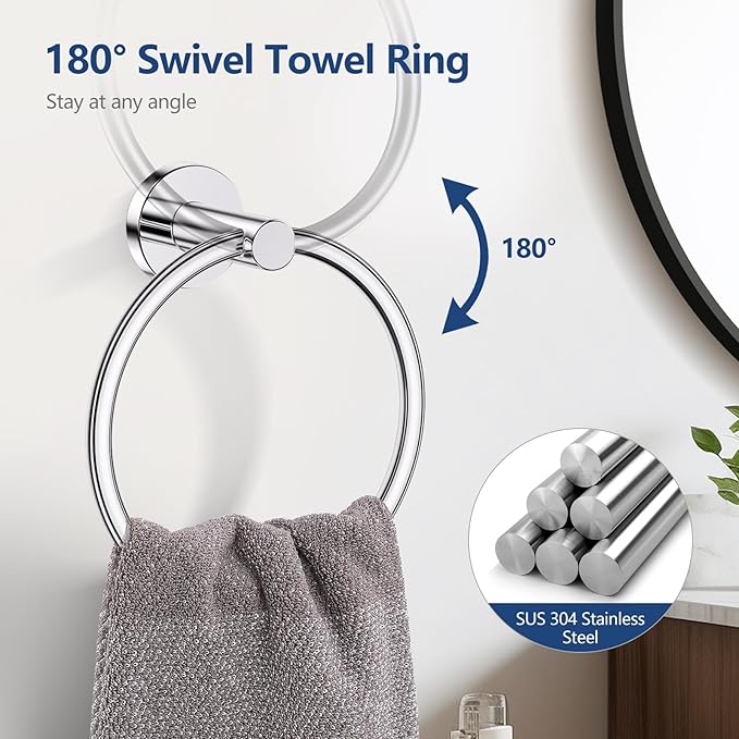 TQKAG 5 Piece Bathroom Towel Bar Holder Sets Polished Chrome Bathroom Hardware Set Stainless Steel Toilet Paper Holder with Shelf Bathroom Accessories Kit Wall Mounted