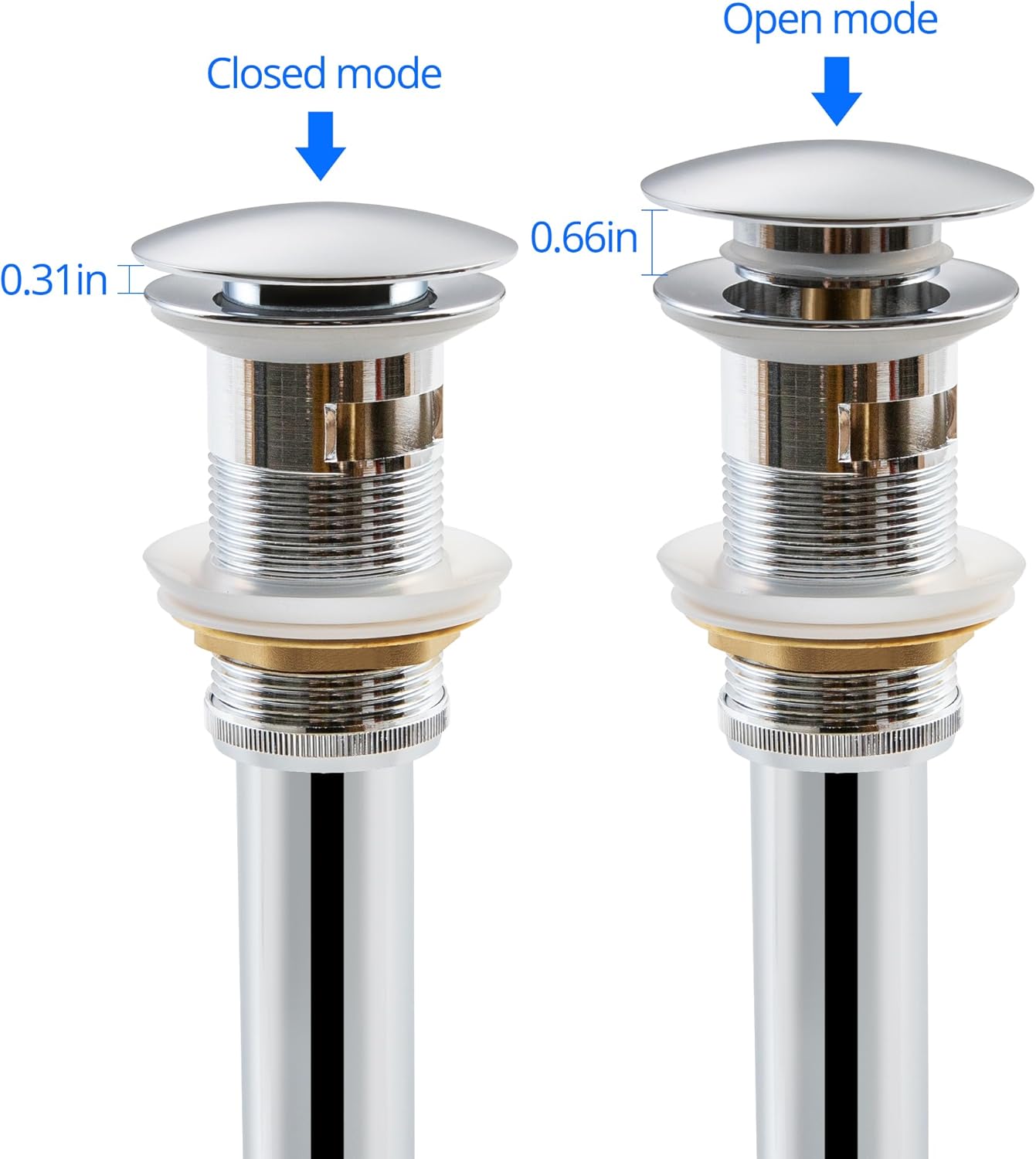 Bathroom Sink Pop Up Drain Kit Vessel Push Button Drain Stopper Assembly Vanity Sink Drain with Overflow, Polished Chrome