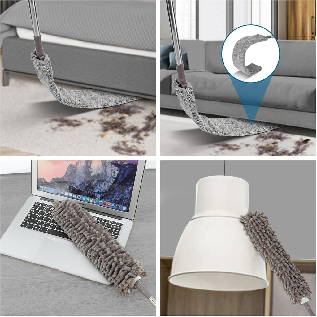 7 Pcs Microfiber Feather Duster with 100-inch Telescopic Extendable Pole, Washable and Reusable Cobweb Duster Kit, Dusters for Cleaning High Ceiling,Fan,Furniture,Blinds