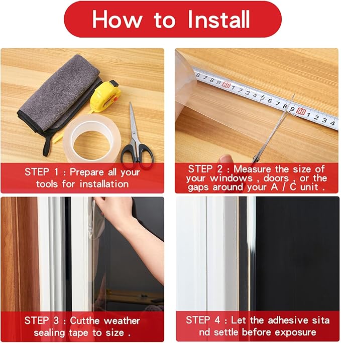 Transparent Weather Sealing Tape, Clear Draft Isolation Film Tape for Door Draft Stopper, Adhesive Tape for Doors, Windows and Shower Glass Gaps - No Residue (1.2 Inch x 66Ft)