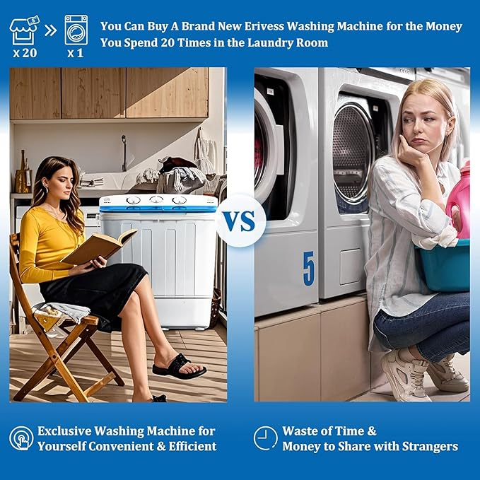 Compact Mini Twin Tub 18lbs Washing Machine with Drying Rack, 11 lbs Washer Mini Compact Laundry Machine and 7 lbs Spinner, Convenient and Efficient for Dorms, Apartment (Blue)