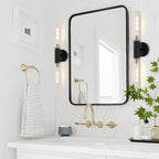 Modern Wall Sconces 24" Knurled Texture Cylinder Bathroom Vanity Lights Fixtures with Clear Striped Glass Shade 2-Lights Brushed Brass Gold Black Indoor Wall Lighting for Bedroom Hallway