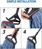 Matthew 4 Set&4 Replacement Commercial&Residential Mop Heavy Duty Industrial Mops w/Adjustable Side-Gate Handle(Quick-Change Gripper) Looped-End String Wet Cotton Mop for Home,Office,Warehouse