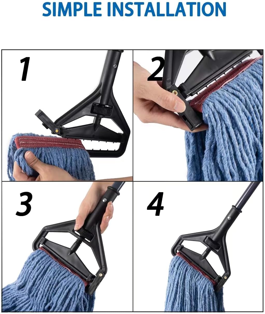 Matthew 4 Set&4 Replacement Commercial&Residential Mop Heavy Duty Industrial Mops w/Adjustable Side-Gate Handle(Quick-Change Gripper) Looped-End String Wet Cotton Mop for Home,Office,Warehouse