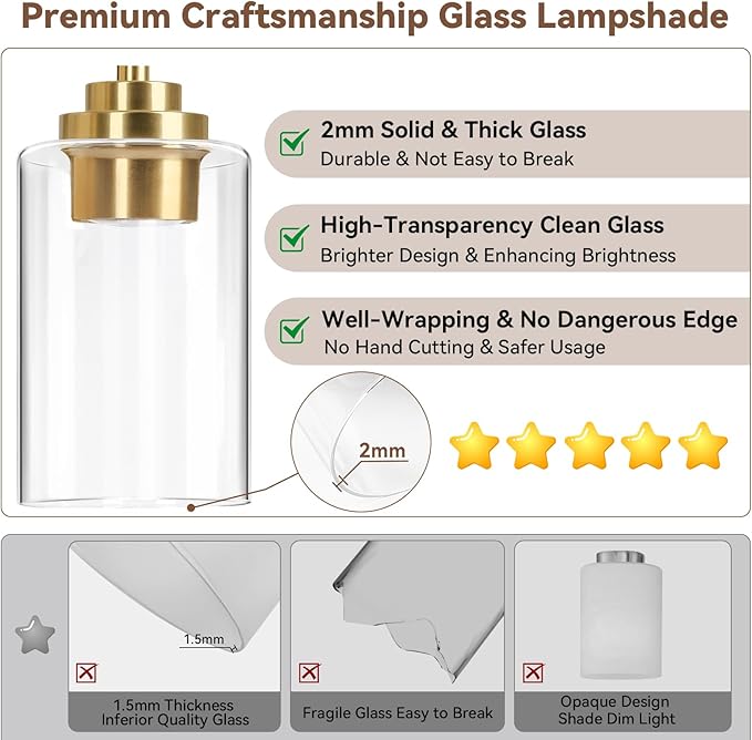 3-Light Bathroom Light Fixtures, 19" Modern Vanity Lights Over Mirror with Clear Glass Shades, Gold Light Fixture, Classic Wall Light Fixture for Mirror Living Room Cabinet Bedroom Porch