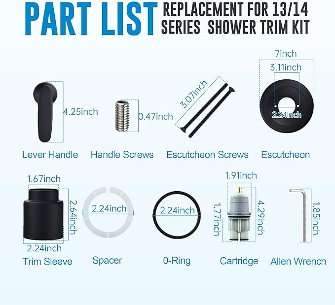 Replacement for Delta Classic 13 Series Single-Function Trim Kit, T13010 Shower Handle, Fit Delta Shower Valve R10000 Series, Matte Black (Cartridge Included)