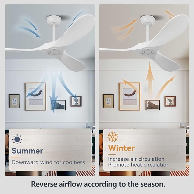 52" White Outdoor Ceiling Fan No Light,Solid Wood Modern Ceiling Fans Without Lights, Quiet High Cfm Energy Efficient 3 Blade Farmhouse Patio Dc Motor Rustic Exterior Large Living Room Ceiling Fan