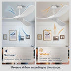 52" White Outdoor Ceiling Fan No Light,Solid Wood Modern Ceiling Fans Without Lights, Quiet High Cfm Energy Efficient 3 Blade Farmhouse Patio Dc Motor Rustic Exterior Large Living Room Ceiling Fan