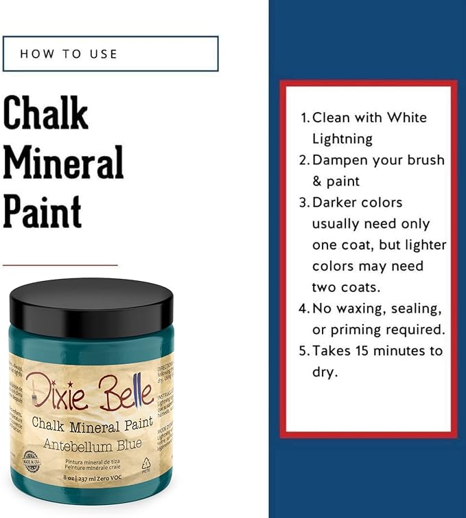 Dixie Belle Paint Company Chalk Finish Furniture Paint - Antebellum Blue (8oz) - Matte Dark Teal Chic Chalk Mineral DIY Furniture Paint