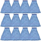 Matthew Cleaning Heavy Duty Mop Head Commercial Replacement for General and Floor Cleaning, Wet Industrial Blue Cotton Looped End String Head Refill (Pack of 12) Blue