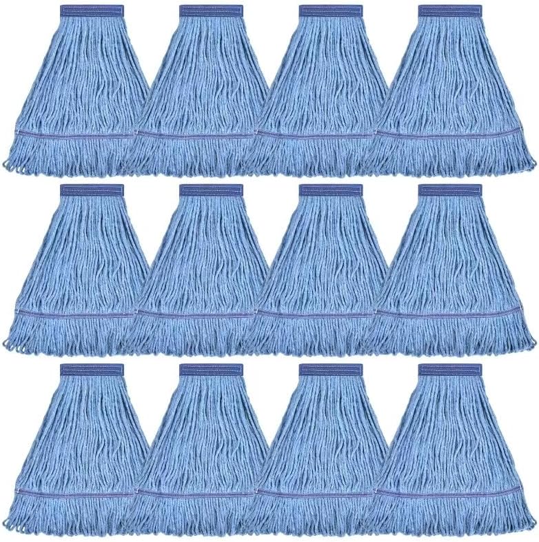 Matthew Cleaning Heavy Duty Mop Head Commercial Replacement for General and Floor Cleaning, Wet Industrial Blue Cotton Looped End String Head Refill (Pack of 12) Blue